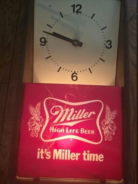 Vintage MILLER High Life Red Lighted Wall Clock - It's Time